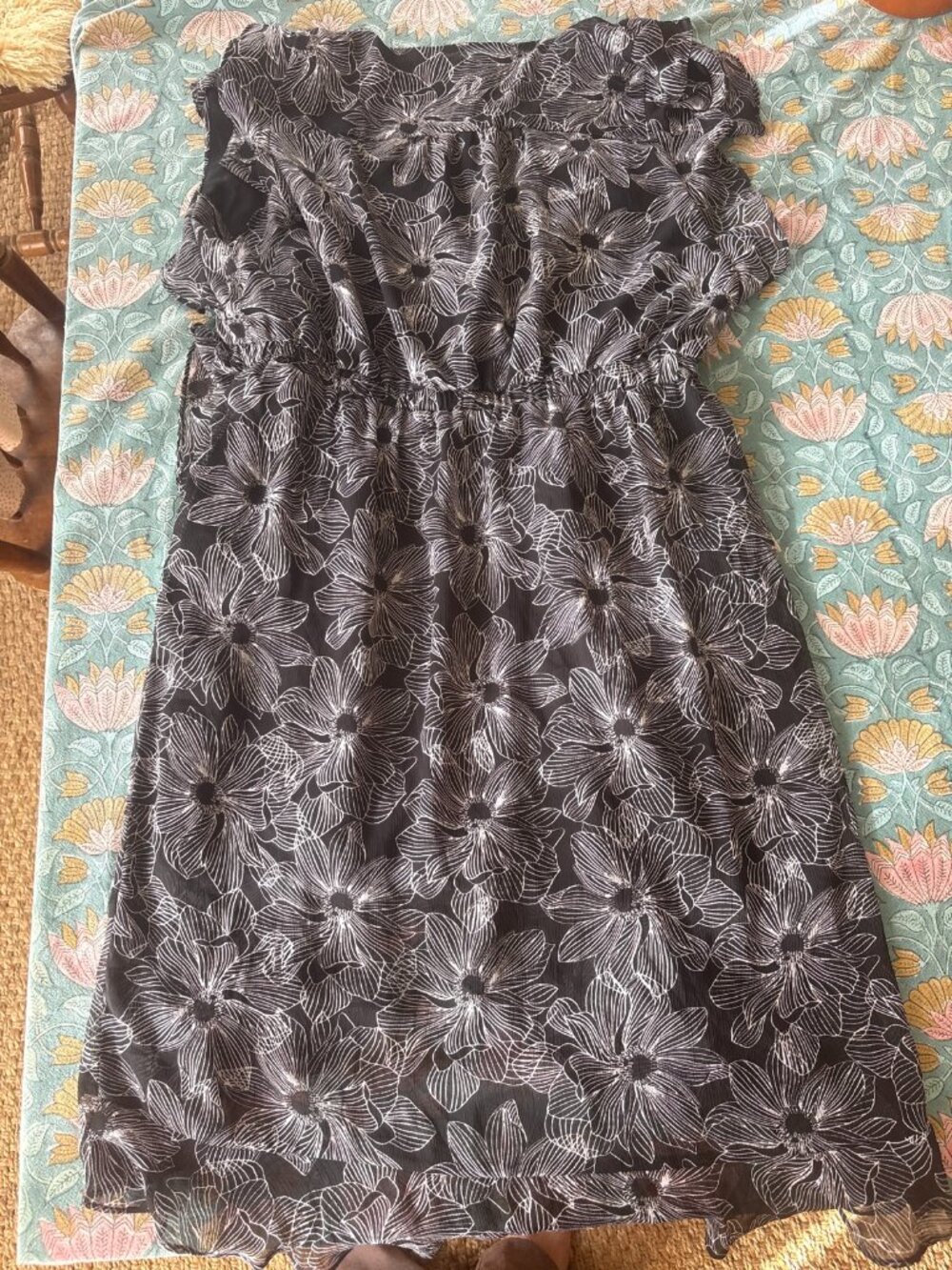 A New Day Black White Floral Wrap Dress XL